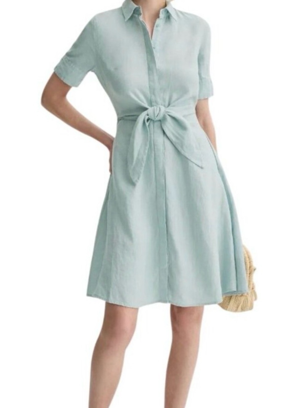 Lauren Ralph Lauren Seafoam Linen Blend Tie Waist Shirt Dress Size 2